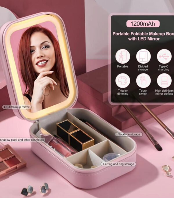 Makeup Brushes With Case Set Portable LED Mirror Makeup Jewelry Storage Case Travel Makeup Tool Kits