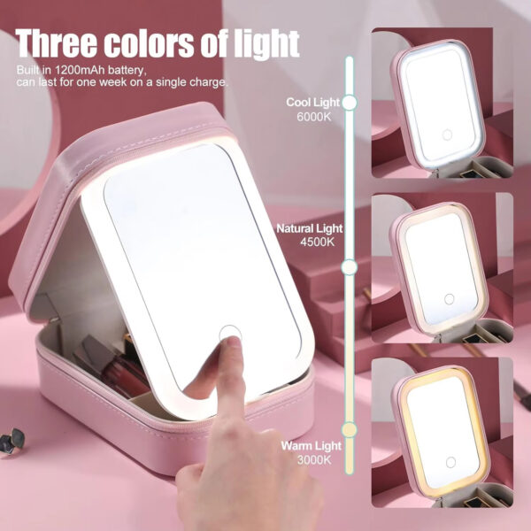 Makeup Brushes With Case Set Portable LED Mirror Makeup Jewelry Storage Case Travel Makeup Tool Kits - Image 8